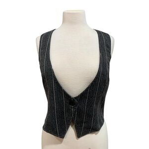 Vntg Mascara Heathered Black Striped button front vest w/tie back sz L